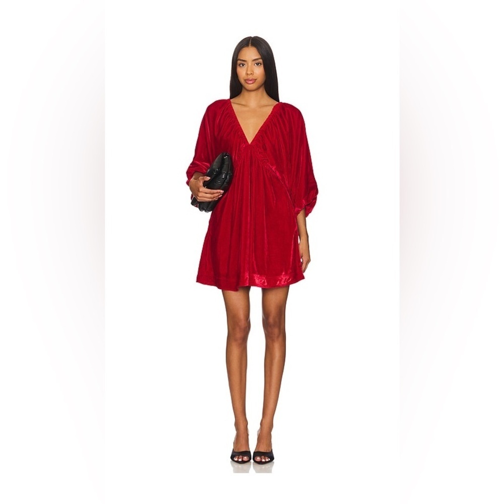 🎸FREE PEOPLE🎸🔥NWT🔥 Portia Velvet Mini Dress In Red— size XS